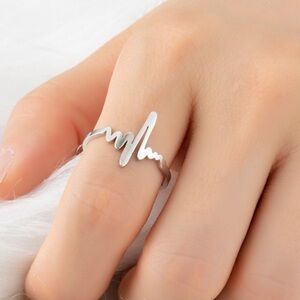 Heartbeat heart rate boutique adjustable titanium stainless steel ring NWT